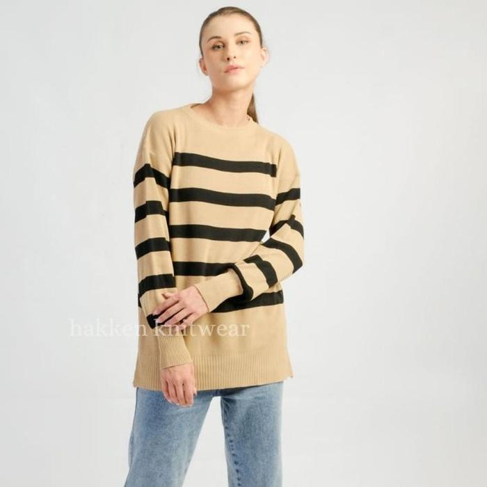 Maudy Sweater Rajut Garis-Garis Premium Wanita HAKKEN - 5 Warna Tersedia - Knitted, Stripe regular z