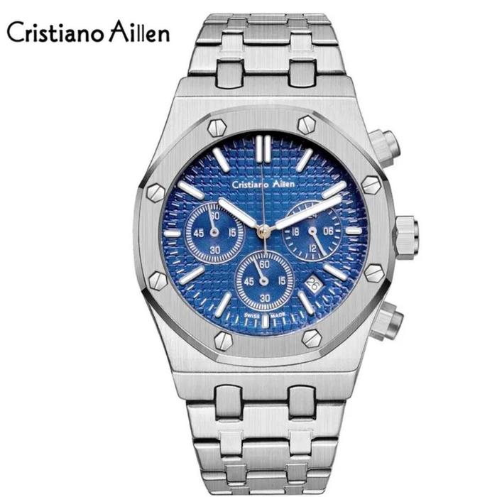 Cristiano Aillen Jam Tangan Pria 0833 Rantai Stainless Steel Kaca Sapphire Chronograph Water Resista