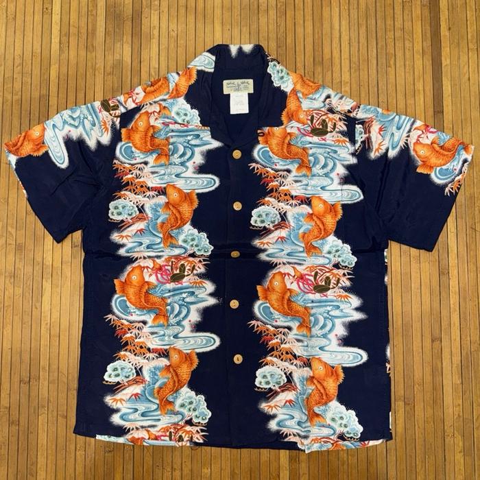 VITNAGE 80s HOKUKAI HONOLULU HAWAII GOLDEN KOI JAPANESE ART SHORT SLEEVE RAYON SHIRT