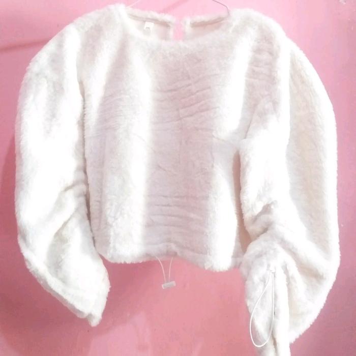 Blouse putih bulu serut wanita korea style