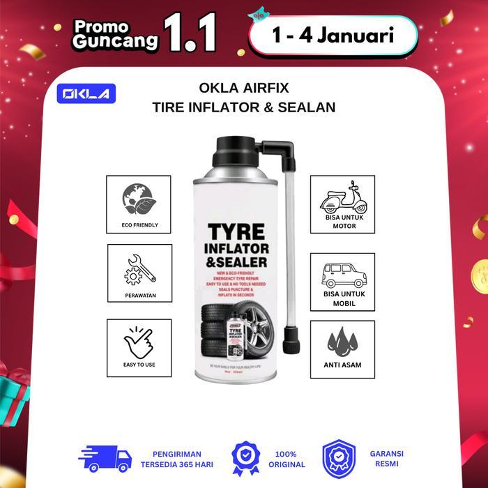 OKLA AIRFIX - Automatic Tire Inflator & Sealan - Cairan Tambal Ban Otomatis + Pompa Angin Darurat Mo