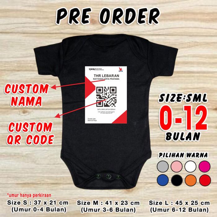 Baju Bayi QRIS THR LEBARAN CUSTOM NAMA BARCODE QR CODE Pakaian Anak Ramadan Jumper Baby Idul Fitri R