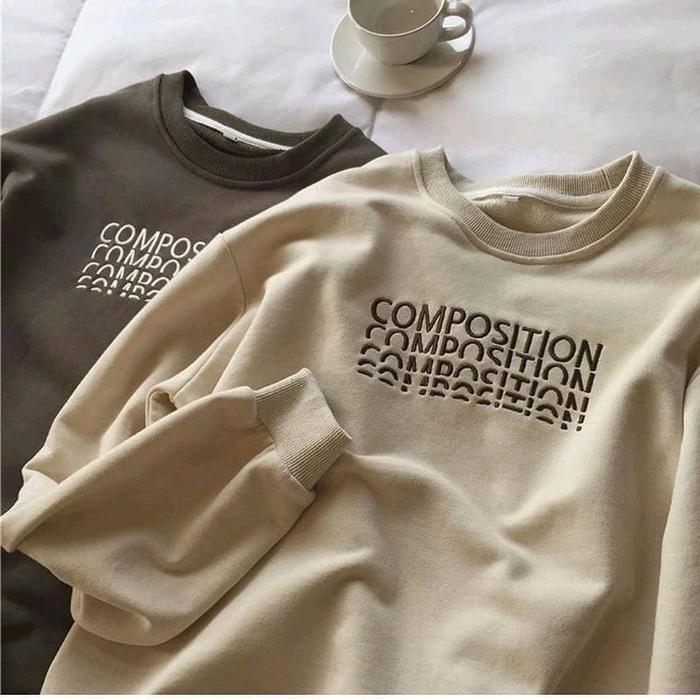 atasan wanita sweater cewek composition bahan fleece dengan sablon waterbase