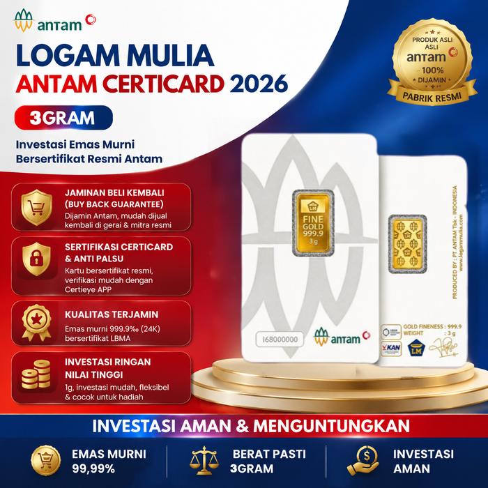 3 Gram ANTAM LM Logam Mulia Emas Batangan Investasi Press Redmark Certieye Original Asli Barcode - C