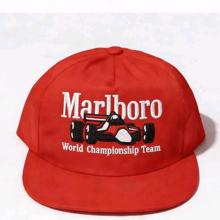 Marlboro Topi Snapback Bordir Racing Classic Vintage Warna Merah Bahan Twill Tahan Lama & Mudah Dibe