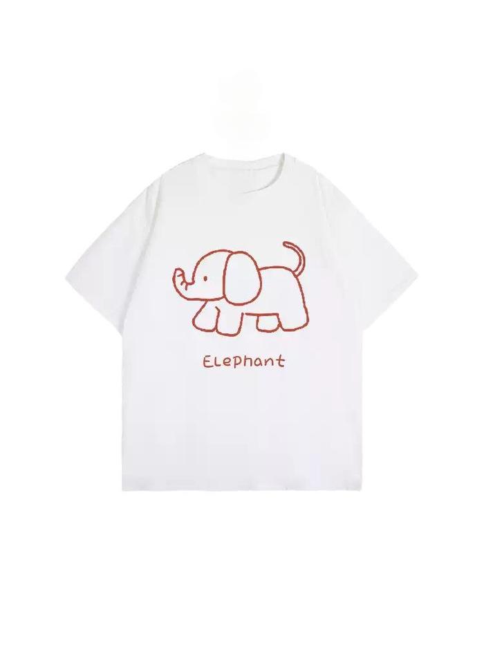 ka0s Kaos Anak Lengan Pendek Warna Putih Motif Gajah