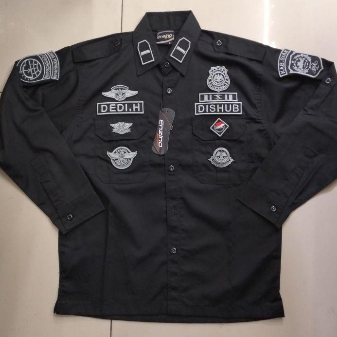 baju dishub kemeja dishub hitam bordir timbul 3d
