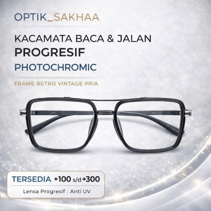 Kacamata Baca Dan Jalan Pria Progresif Photocromic Bluecromic Retro Aviator Kaca Mata Plus+100+150