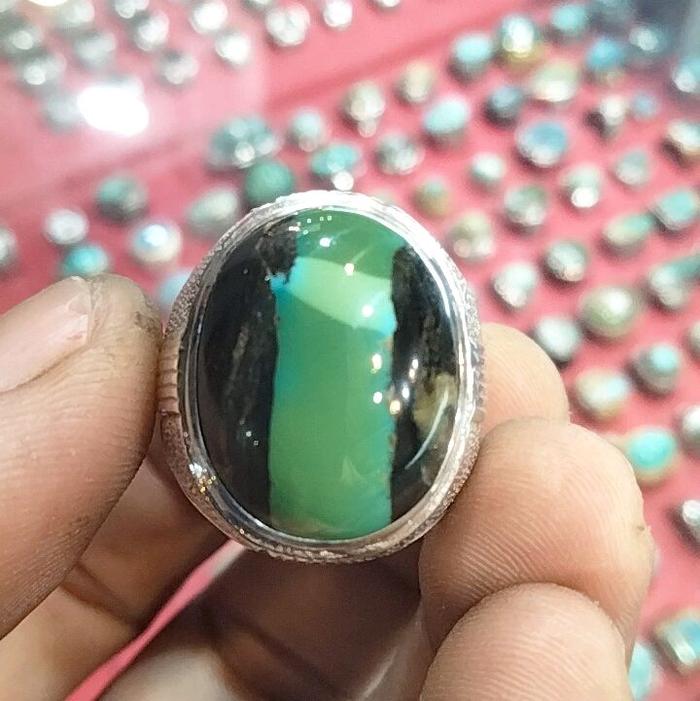 Cincin batu pirus hubay motif kendit asli natural ring perak handmade