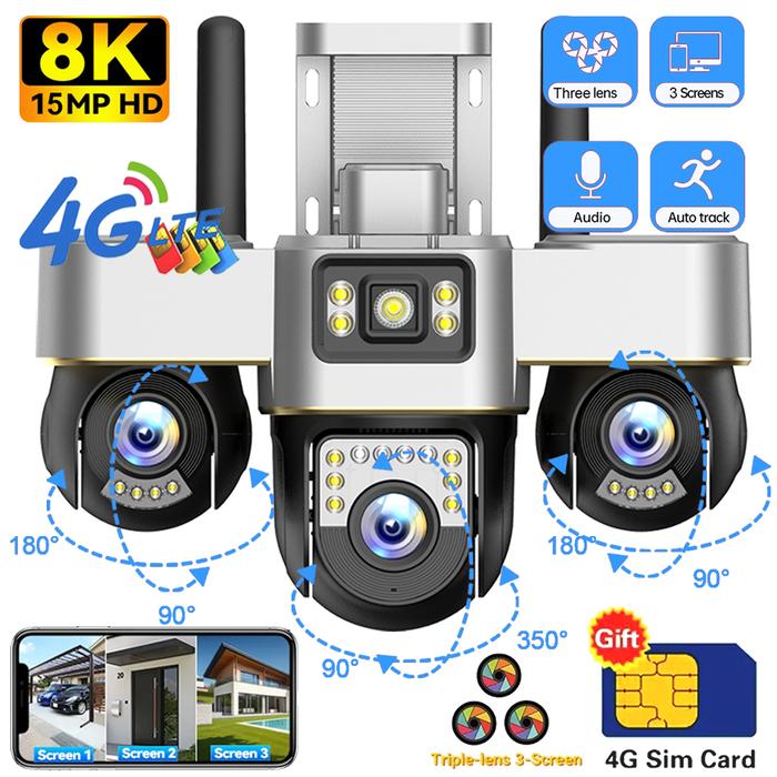 Tri-lens 4G PTZ Cameras in 1 Camera for Home Baby Monitoring Outdoor Waterproof Smart Security Prote