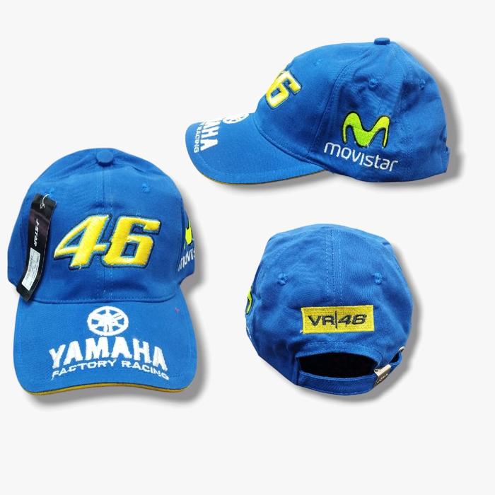 Yamaha Topi VR46 Biru Movistar Factory Racing dengan Logo Yamaha dan VR46 untuk Penggemar MotoGP