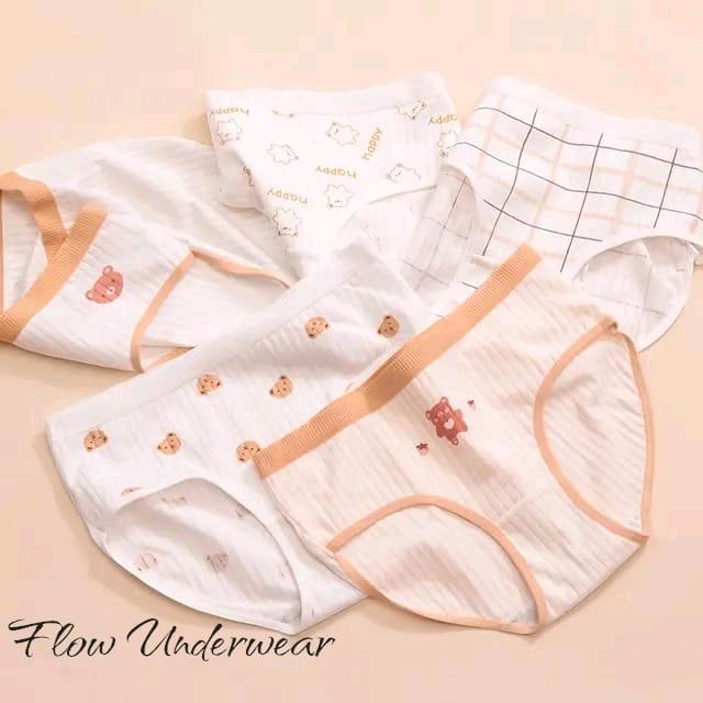 Flow Paket 6 Pcs Celana Dalam Wanita Imut Fashion Korea Casual 42 Cute Underwear - Motif Pita - Katu