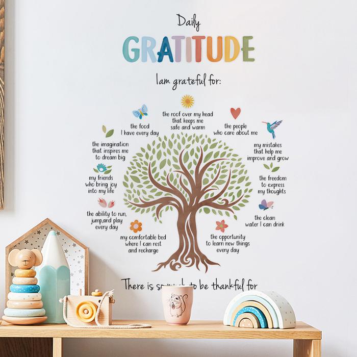 English Thanksgiving Tree Education Watercolor Wall Sticker Children Baby Nursery Art Decal Kids Roo