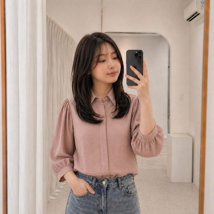 Kemeja Crinkle Helwa Shirt by Loewy - Choco | Kemeja Wanita Lengan Panjang