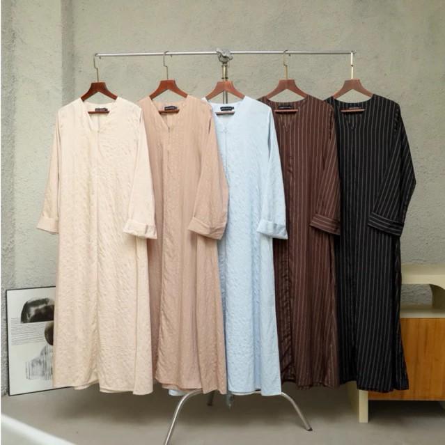 Griya Musafa - Pakaian Wanita Muslimah Zira Abaya Nylon Rayon Stripe Gamis cantik simpel
