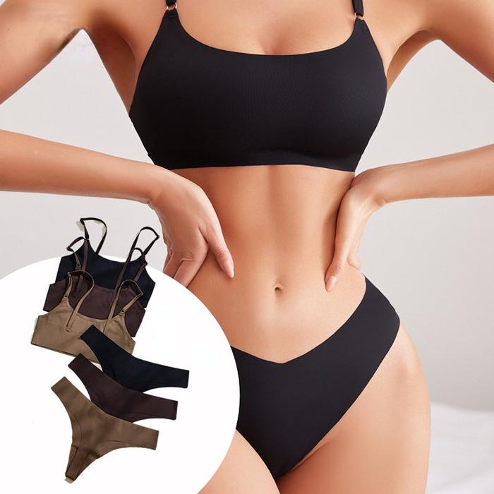 Sexy Women Seamless Bra Set Sexy Thong Ice Silk Panties Wire Free Bra