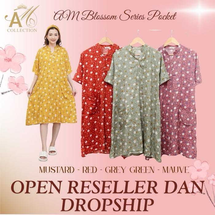 Daster Rayon Bunga AM Blossom Series Pocket | Busui Friendly – Open Reseller Dropship