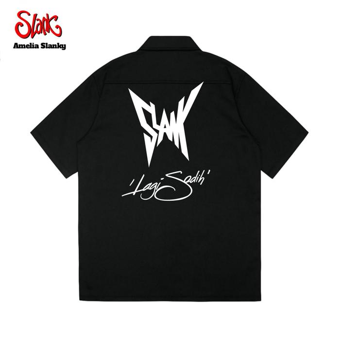 Kemeja PDH Slank | Lagi Sedih | Workshirt Black Slank Lagi Sedih Logo | Kemeja Pria Wanita Unisex