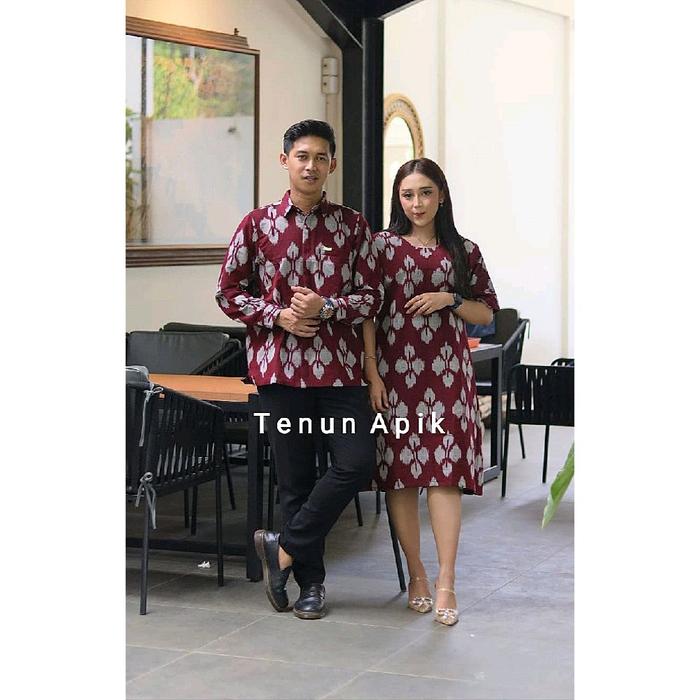 Baju Pasangan - Couple Rosa Dress Merah -Baju Tenun Modern  baju kondangan pesta Formal Nyaman Casua