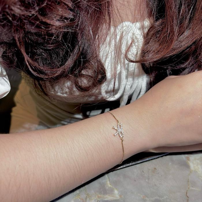 Gelang Rantai Tipis Wanita Model Pita Berlian | Gelang Pita Cantik Rantai Tipis Wanita