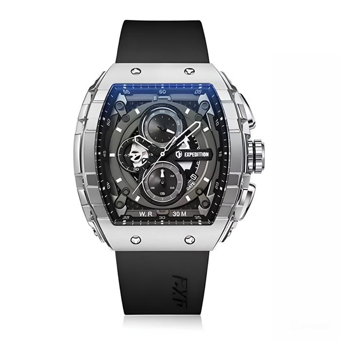 JAM TANGAN PRIA EXPEDITION 6782 E6782 BLACK RING SILVER RUBER ORIGINAL