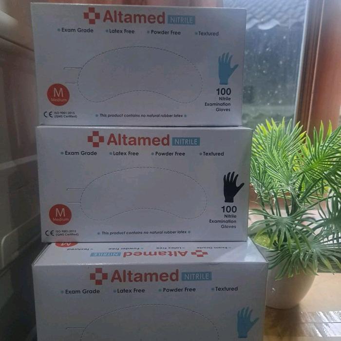 Altamed Sarung Tangan Steril Nitrile Biru 100 Pcs Grade Exam Latex Free Powder Free Textured(1 Box)
