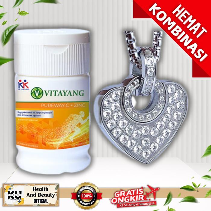 Beli 1 Gratis 1,, Beli 1 Kalung KK Liforce Love Full Stone Gratis +1 Botol PUREWAY C+ZINC - Bandul, 