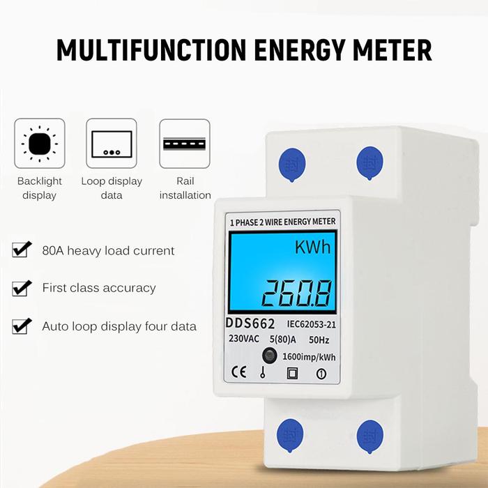 Multifunctional Digital Electric Energy Meter Single Phase DIN Rail