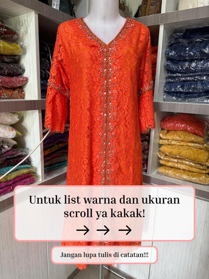 Dress Formal Wanita Brokat Semi Prancis Model Kartini Kutu Baru dengan Tangan Rimpel dan Dilengkapi 