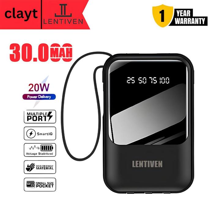 CLAYT LENTIVEN powerbank 30000 mAh mini with 4 usb fast charging