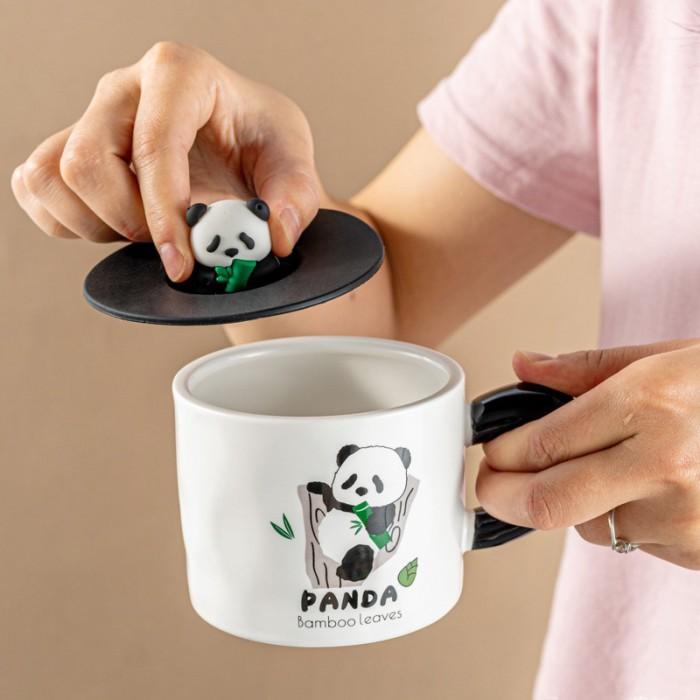 TOKKADO Poppo Panda Gelas Mug Cangkir Minum Keramik Hitam Putih Figure Lucu