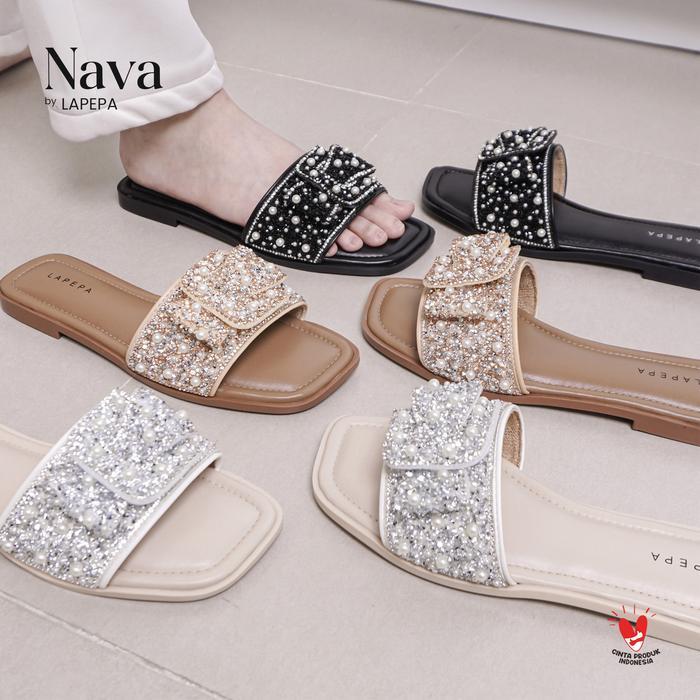 BOOM SALE LAPEPA LIVE - NAVA Sandal Flat Wanita Sendal Teplek Cewek