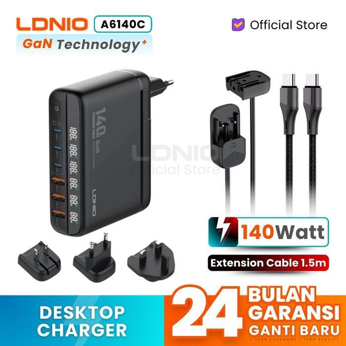 LDNIO A6140C Desktop Charger LED Display GaN 140W 6 Ports Fast Charger