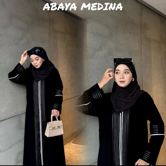 ABAYA MEDINA HITAM JETBLACK SAUDI GRADE A BUSANA MUSLIMAH WANITA GAMIS PEREMPUAN DRESS BAJU LEBARAN 