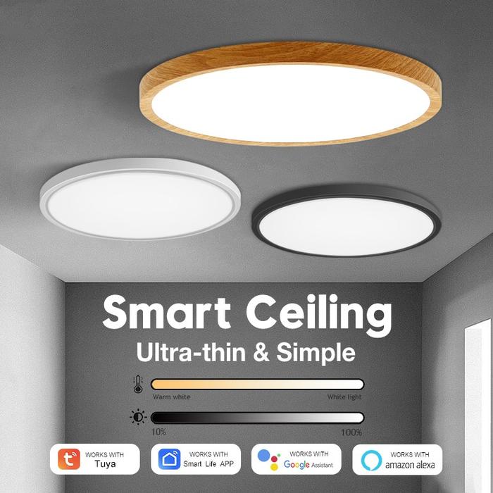 Tuya Smart LED Ceiling lamps Nordic Wood Ceiling light App Voice