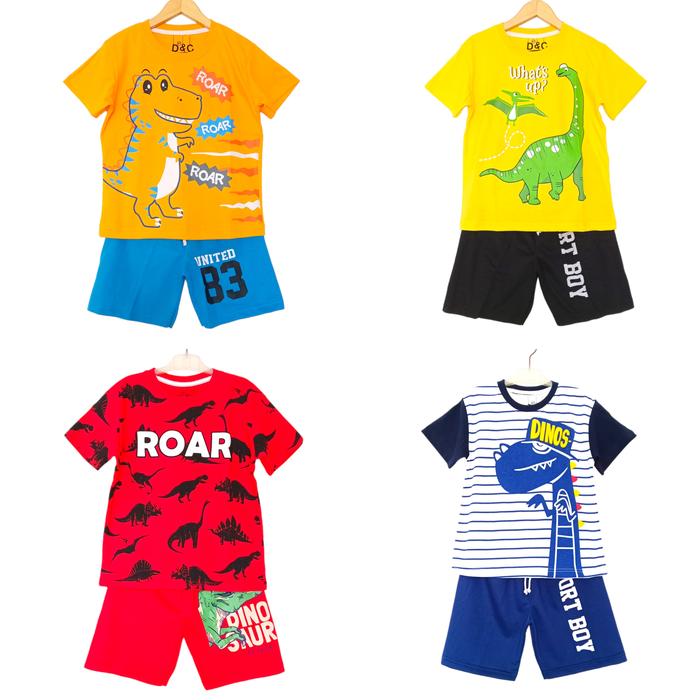 Setelan anak laki-laki Dino Roar orange/Dino wa kuning/Dinos salur putih/Dino fp merah usia 2-10 tah