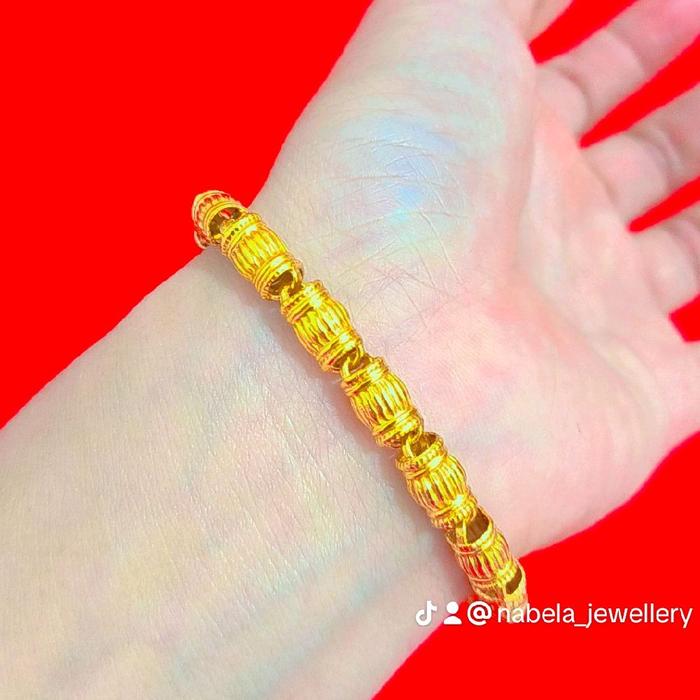 Gelang Full Bambu Besar dilapis emas asli 24karat dibalut dengan kristal premium
