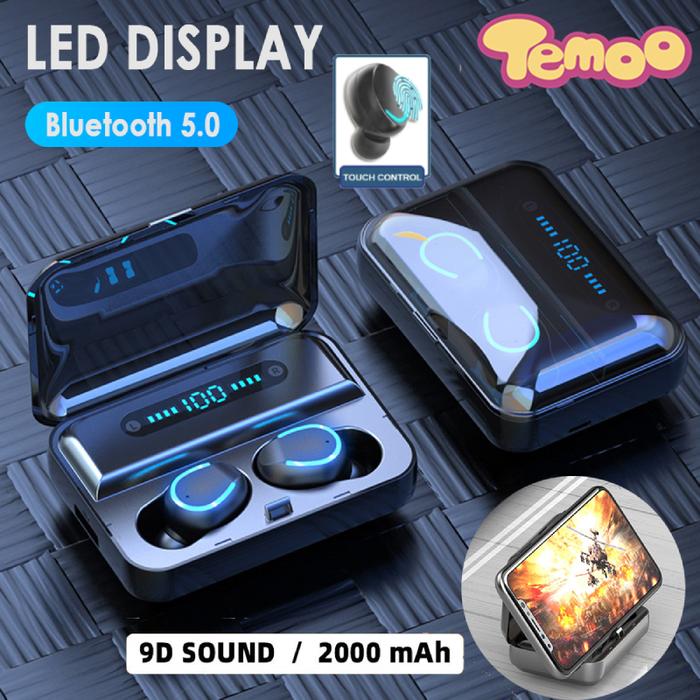 Temoo Yuero F9-5 Tws Bluetooth Earphone 5.0 Stereo Headphone Nirkabel