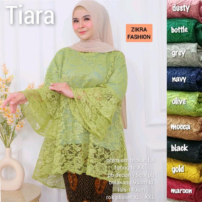 RZ Kebaya Jumbo 4XL Ld130 Tiara by Zikra. Set Atasan Brukat dan Rok Plisket Batik. Blus Brokat