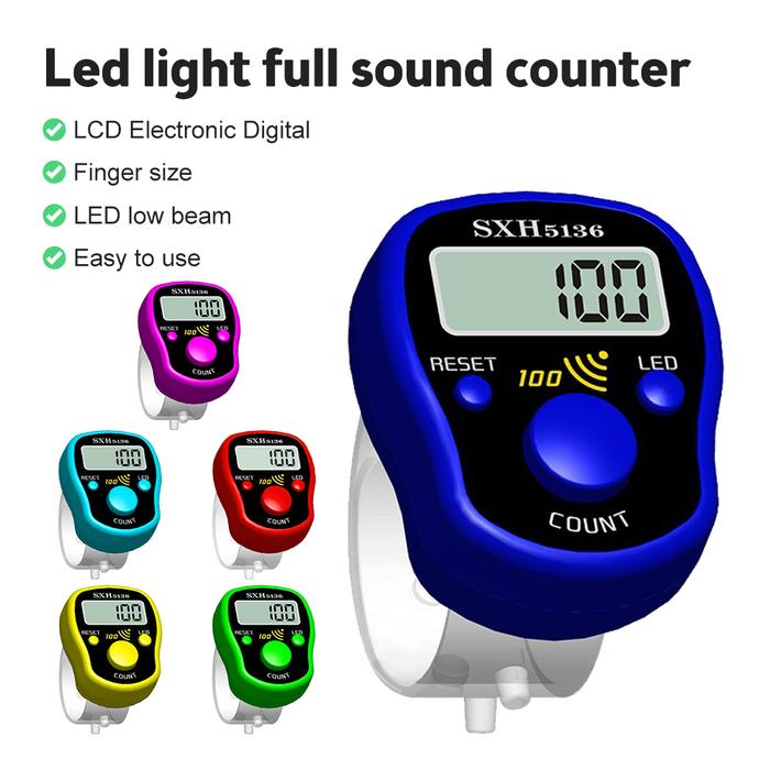 SXH-5136 Mini Finger Counter Electronic Rosary LCD Digital Tally Counter Vibrating Ring Manual Butto