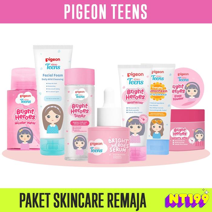 PIGEON TEENS Paket Lengkap Isi 8 Skincare Remaja Mencerahkan Kulit Kusam I Bright Heroes Series