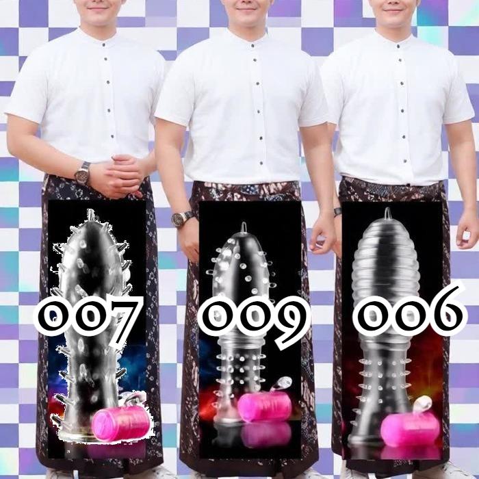 Pria Panjang  KKondom getar Cock Ring Gerigi Bentol Silicon - getar getar