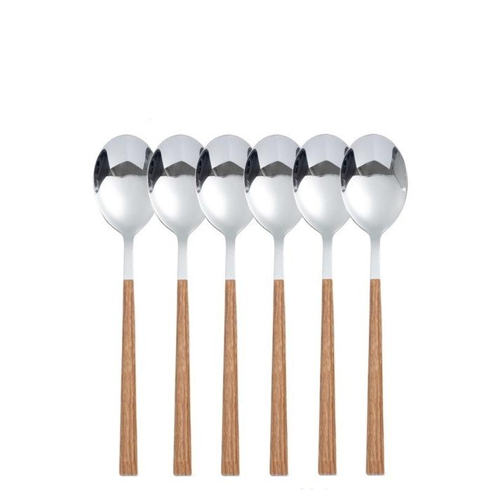 Sendok Makan Tebal Premium Gagang Motif Kayu Stainless