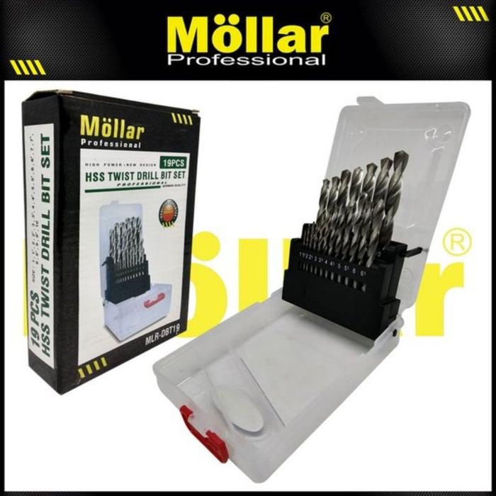 MOLLAR MATA BOR BESI SET 19 PCS HSS DRILL TWIST BIT 1MM - 10MM MLR 08-T19
