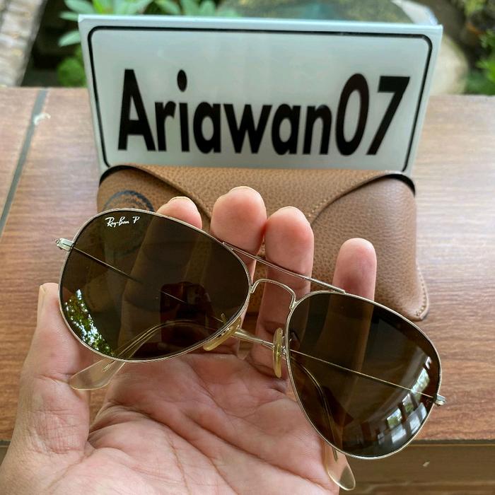 kacamata rayban aviator kaca brown polarized sz 58