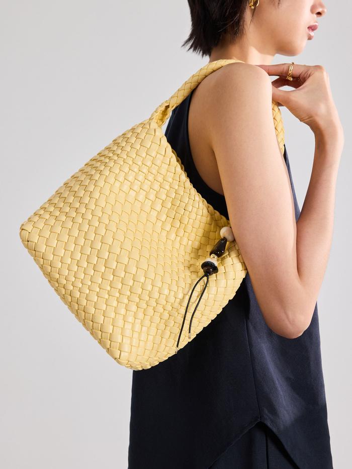 Love Bonito - Tas Wanita - Woven Vegan Leather Hobo Bag with Charm - Light Butter