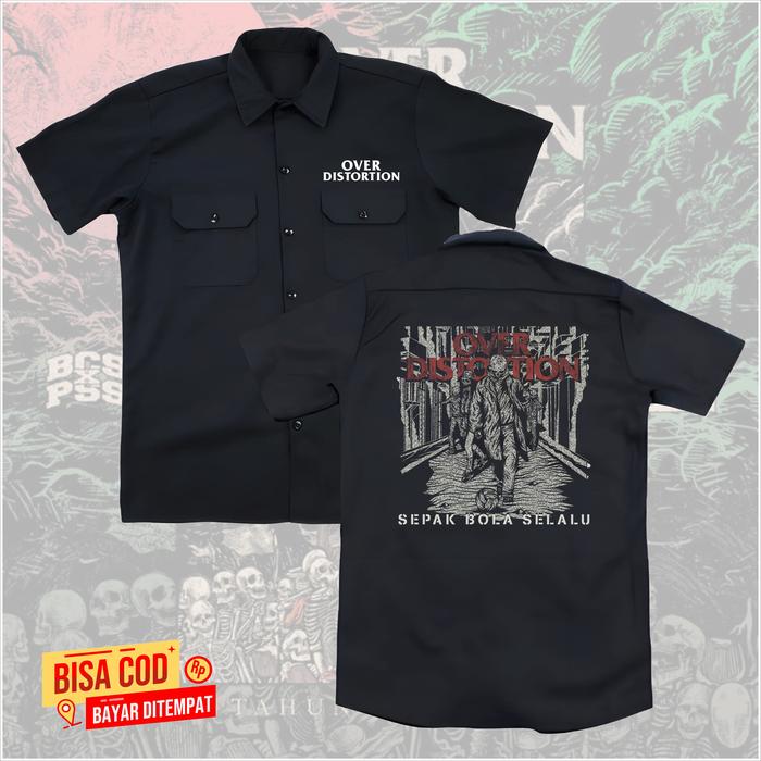 Kemeja WORKSHIT OVER DISTORTION Hitam  pendek pria band original distro - WORKSHIT pendek Over disto