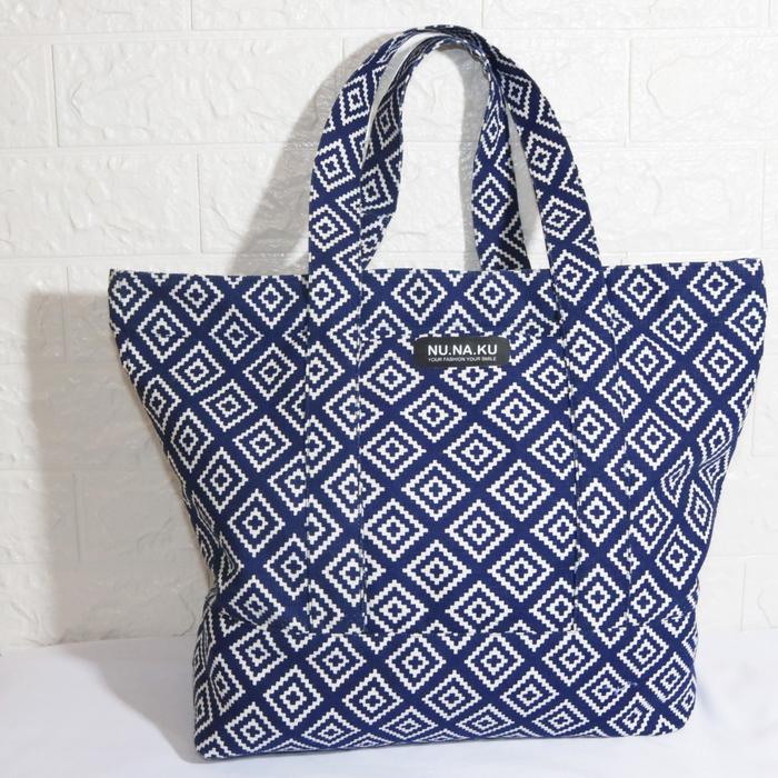 Tas Totebag Travel Bag Motif Anyam NUNAKU NAVY
