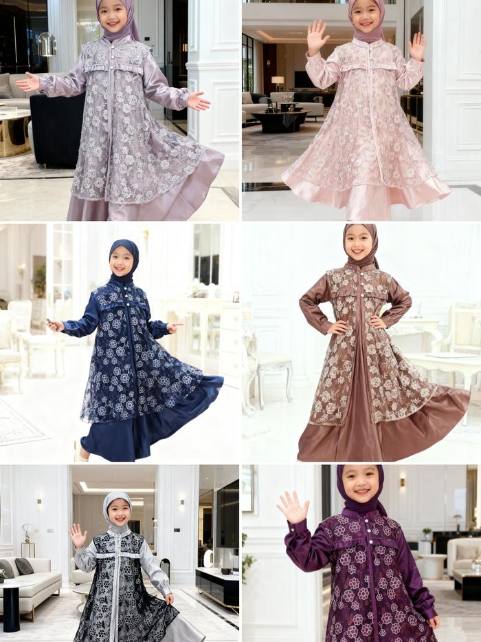 Attabee Kids, ALUNNA Seris, Rompi Lepas, Baju Gamis Lebaran Anak, Bahan Baju Yamaha Silk Outer Tile