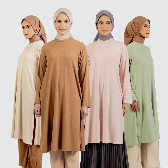 [DAUKY] Baju Atasan Tunik Panjang Kaos Knit Wanita L Tunic Knit Stripe